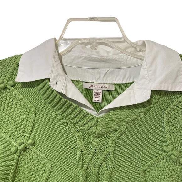 jm collection sweater medium grreen knit dickie style collar retro - Picture 3 of 7